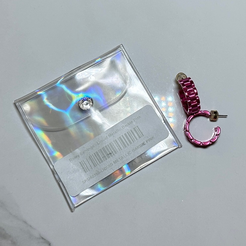 BAR by Alexa Rae Roley Earrings in Liquid Metallic Barbie Pink